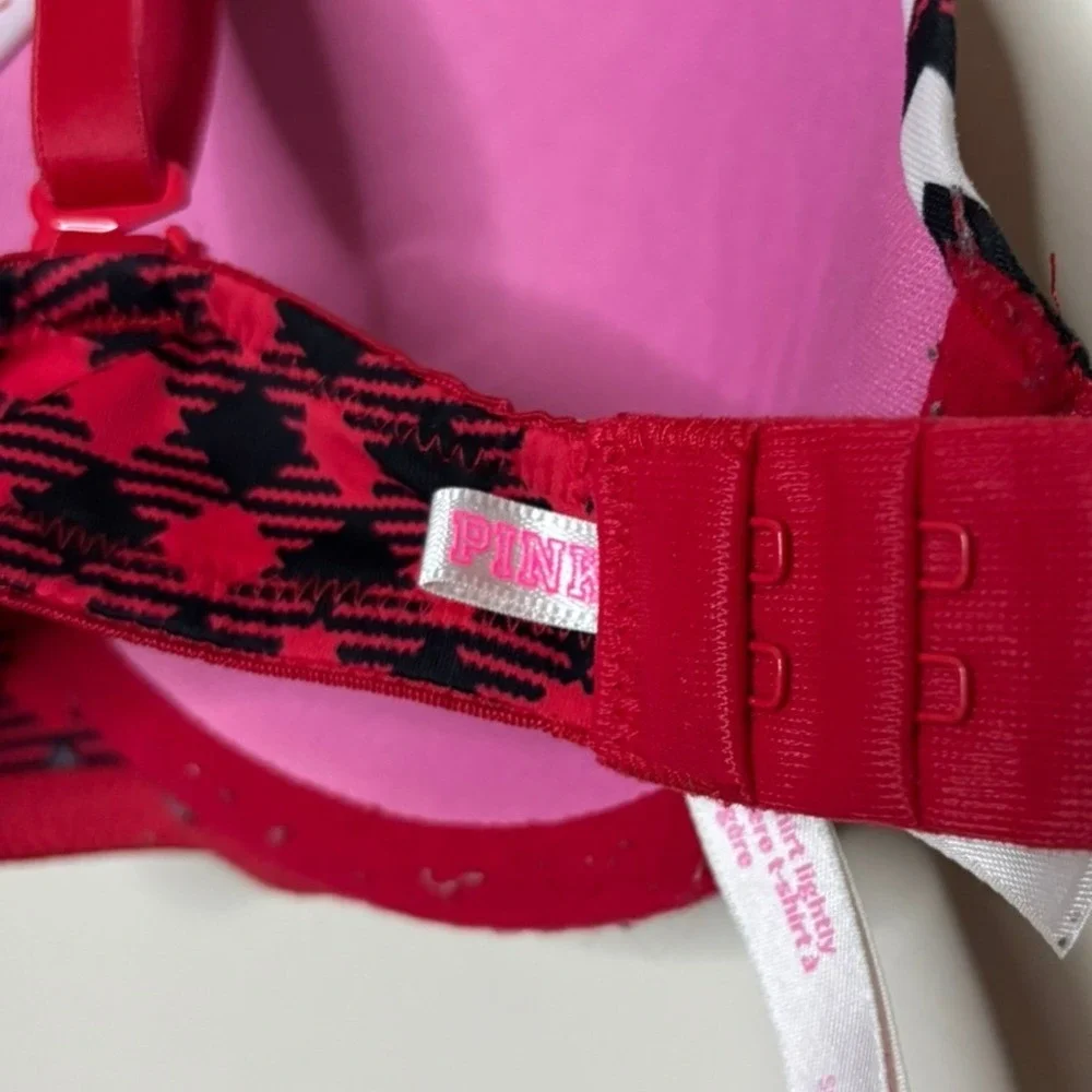 Victoria's Secret PINK Wear Everywhere T-Shirt Bra Red Black Plaid 34A